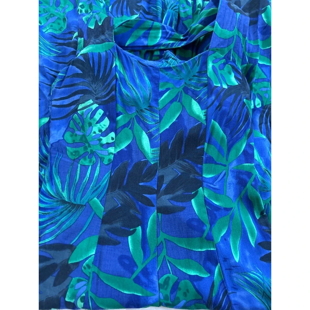 VTG Dress Barn Maxi Dress Women Size 8 Blue Green Tropical Leaf Cross Back Rayon - Picture 6 of 6